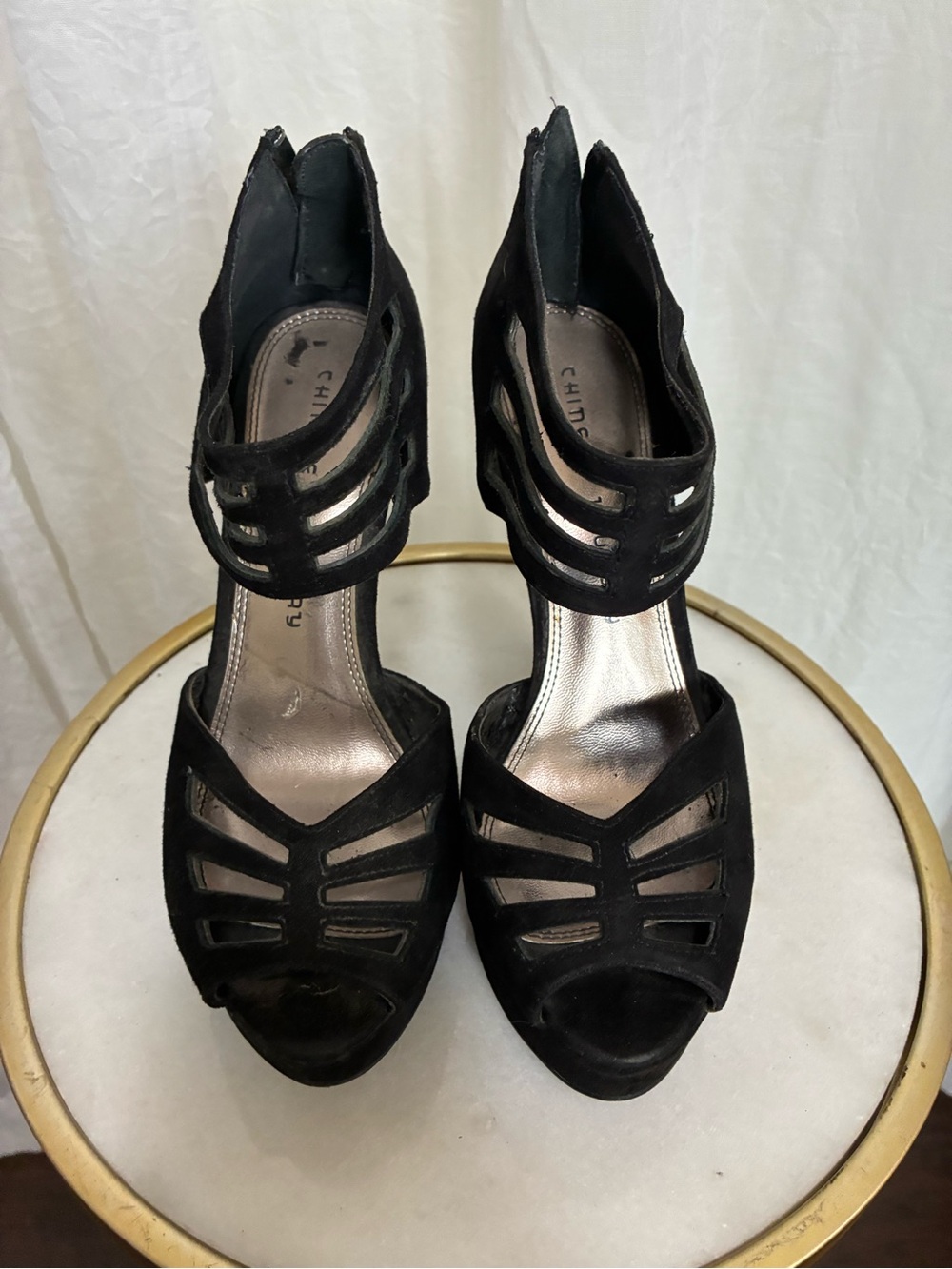 Chinese Laundry Black Suede Cutout Heels